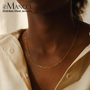 EMancoステンレス鋼ハートリンクチェーンネックレスゴールドメッキハートチョーカーネックレス防水ジュエリーネックレス卸売 - Product Image 1