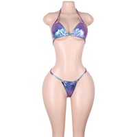 Ensembles de lingerie réfléchissante deux pièces pour la danse exotique, effet arc-en-ciel, soutien-gorge et string, pour pole dance, tenues de club et festivals