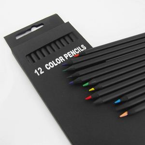 Lot de crayons de couleur ronds créatifs personnalisés pour enfants, 12 couleurs, en bois noir, boîte en papier, certification EN71, pour l'école - Product Image 3