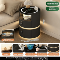 Table de chevet moderne intelligente et écologique en bois avec chargeur sans fil, lumière LED à capteur 3 couleurs, 2 tiroirs pour hôtel, appartement, chambre à coucher