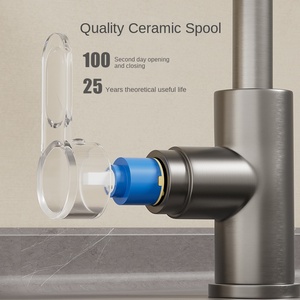 Robinet de cuisine extractible en laiton 59A avec rotation à 360° °   Robinet rotatif, rétraction automatique par gravité, sortie <span class=keywords><strong>d</strong></span>'<span class=keywords><strong>eau</strong></span> à trois modes pour évier moderne - Product Image 4