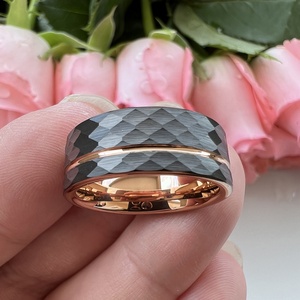Coolstyle Trang Sức 8 Mét Đen Rose Gold Rèn <span class=keywords><strong>Tungsten</strong></span> Nhẫn Cho Nam Giới Phụ Nữ Engagement Wedding Band Flat Bù Đắp Dòng Thoải Mái Phù Hợp - Product Image 4