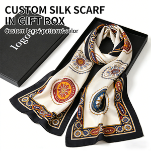高級100％シルクプリントスカーフギフトボックスセット、カスタムパターン＆ラベル入り、女性への理想的な贈り物、スカーフ卸売販売 - Product Image 1