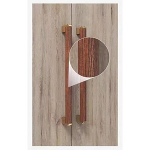Poignée de porte carrée en laiton avec insert en bois de noyer naturel, poignée d'entrée robuste pour grandes portes d'entrée en bois - Product Image 3