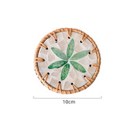 Natuurlijke schelpmozaïek rotan onderzetterset, boho handgeweven onderzetters met bloemenpatroon voor salontafel, huisdecoratie, hittebestendig, cadeau