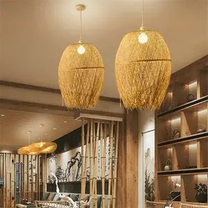 Natuurlijke Bamboe Kroonluchter Rustieke Geweven Kroonluchter Rotan Plafond Verlichtingsarmaturen Creatieve Kroonluchter Handwerklamp