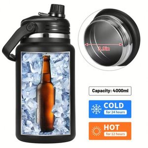 Bouteille isotherme en acier inoxydable grande capacité 4L/2.8L, pot à glace pour voyage en plein air, camping, thermos avec poignée - Product Image 2
