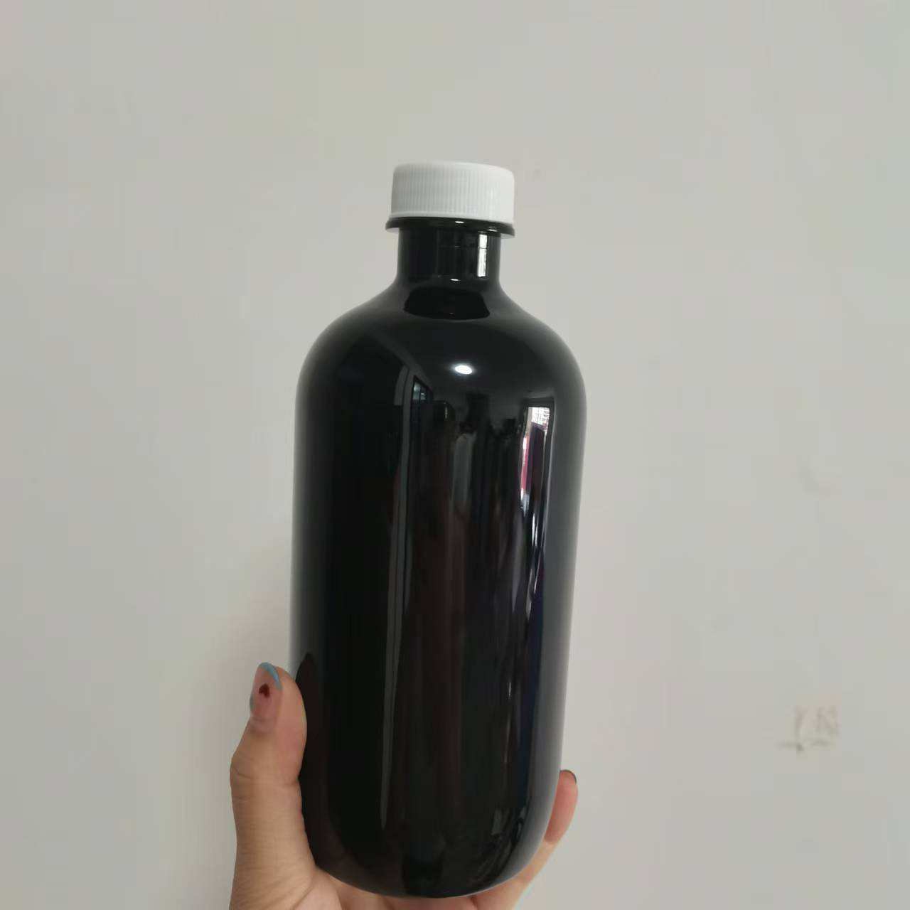 500ml Black PET Boston Round Bottle with Screw Cap, Foil Seal