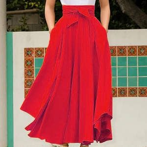 Новые модные однотонные длинные женские юбки с бантом и большим подолом длинные летние плиссированные юбки для женщин - Product Image 1