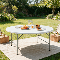 Table ronde pliante en plastique, table de banquet pliable robuste avec pieds en métal, adaptée à une utilisation en extérieur
