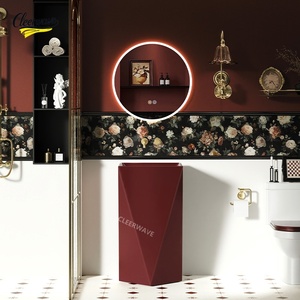 Chậu rửa mặt đặt sàn hình vuông bằng nhựa resin kiểu dáng cổ điển Pháp màu đỏ, thiết kế mới của CleerWave dành cho khách sạn - Product Image 1