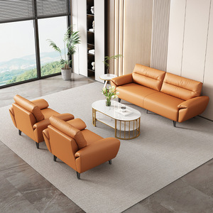 Conjunto de Sofás de Oficina con Estructura Metálica y Tapicería de Cuero, Cómodo Sillón Individual para Recepción en Espacios Comerciales - Product Image 3
