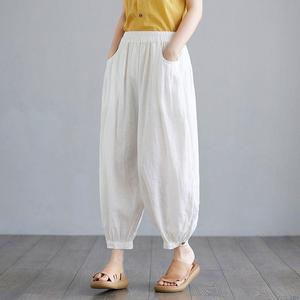 2024 Lente Zomer Nieuwe Polyester Artistieke Dames Elastische Taille Harembroeken Losse Casual Negen-punts Wijde Pijpen Lantaarnbroeken - Product Image 5