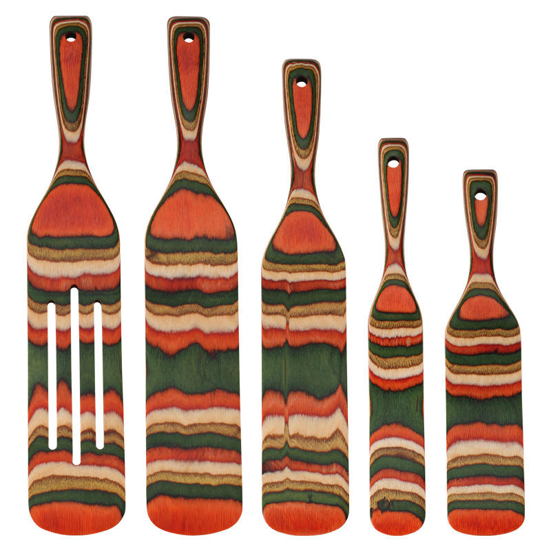 Natural Pakkawood Spurtle Set Colorful Wooden Utensils for Kitchen ...