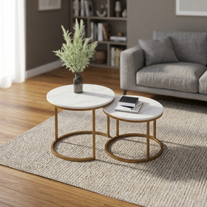 Modern <b>Marble</b> Top Nesting <b>Coffee</b> <b>Tables</b> With Metal Frame Minimalist Living Room Furniture <b>Set</b> - Product Image 2