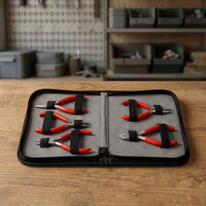 Juego de 5 Pinzas de Acero Inoxidable para Joyería con Mangos Rojos y Estuche con Cierre - Product Image 3