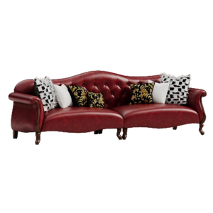 Sofá de Madera Maciza Estilo Americano, Diseño Recto, Cuero de Primera Calidad con Acabado Encerado, Sofá Antiguo de 3 Plazas para Sala de Estar o Villa - Product Image 4