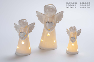 Anjo pequeno iluminado conduzido do Natal com estrela estátua cerâmica do anjo Anjo porcelana branca - Product Image 3