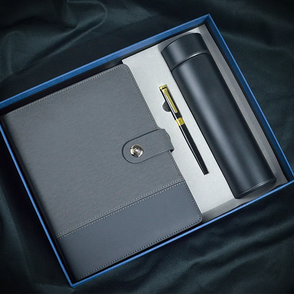 Cuaderno diario de cuero PU de negocios de lujo, cuaderno A5, juego de regalo, juego de cuaderno de regalo promocional