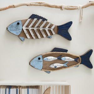 Mediterranean Style Wooden Fish <b>Wall</b> Sculpture 2Pcs Home <b>Decor</b> Irregular Shape - Product Image 5