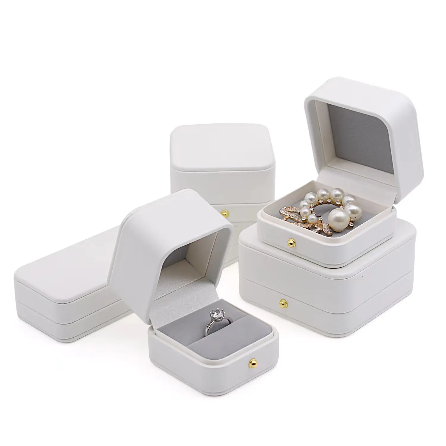 FORTE Boîte à bijoux design de luxe à coins ronds Boîtes à bijoux personnalisées en cuir PU boîte d'emballage de bijoux blanc pour bague