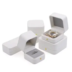 Forte sang trọng Vòng góc thiết kế hộp đồ trang sức PU da tùy chỉnh hộp đồ trang sức trắng bao bì hộp đồ trang sức cho chiếc nhẫn