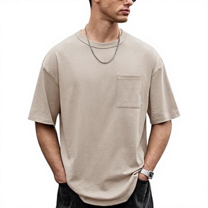 Camiseta de Hombre al por Mayor, 100% Algodón, Tejido Interlock, 240 GSM, Hombros Caídos, con Bolsillo en el Pecho, Fabricación OEM, Logotipo Personalizado - Product Image 6