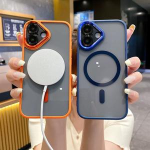 Protector de lente de ojo de águila, funda de <span class=keywords><strong>teléfono</strong></span> transparente galvanizada para iPhone 16 15 Pro Max 14, funda de <span class=keywords><strong>teléfono</strong></span> con carga inalámbrica magnética - Product Image 3