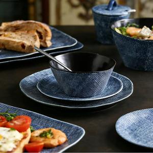 Modern Cartoon <b>Dinnerware</b> <b>Sets</b> Nordic Denim Textured Tableware Creative Salad Bowl Dinner Plates Blue Ceramic Dishwasher Safe - Product Image 5