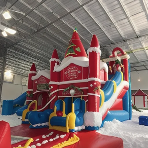 Castillo Inflable Navideño con Tobogán y Zona de Saltos, Diseño de Casa de Santa Claus, para Fiestas Navideñas - Product Image 1