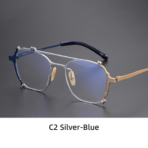 Hoogwaardig titanium brilmontuur met dubbele brug, pilot-vormig, onregelmatig rechthoekig vierkant montuur - Product Image 3