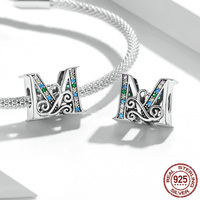 Perles d'espacement en argent sterling massif, zircon incrusté, style européen, pour bracelets et breloques DIY, alphabet A-Z, Chine