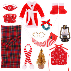 Nouvel ensemble de Noël pour poupée et poupée elfe de bibliothèque de Noël, comprenant sac de couchage, pyjama, chemise de nuit et hamac, en tissu - Product Image 1