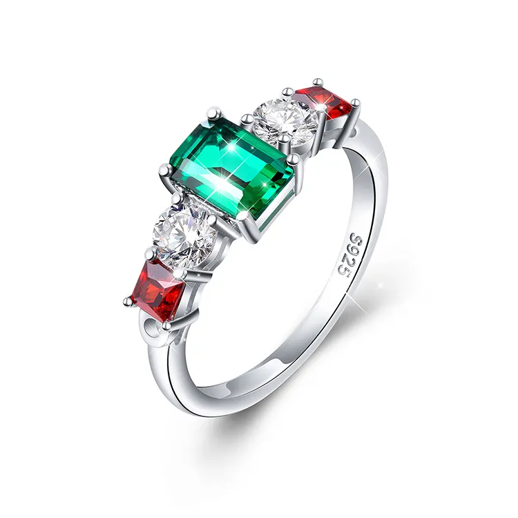 Daochong เครื่องประดับวินเทจแบบกำหนดเอง925แหวนอัญมณีสีเขียวและสีแดงเงินการออกแบบสำหรับผู้หญิง