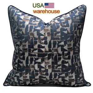 深蓝色格子图案垫套，用于典型风格家居装饰的豪华几何扔枕头套45*45cm 50*50cm