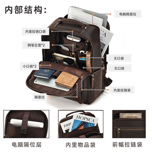 Dujiang Crazy Horse Leather <b>Backpack</b> Men Large Capacity Casual Travel Business Laptop Bag Solid Color 20L - Product Image 3