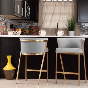 Tabouret de bar moderne en velours italien avec structure en acier inoxydable doré, <span class=keywords><strong>pivotant</strong></span> et réglable, haut de gamme, pour îlot de cuisine et usage commercial - Product Image 4