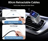 Pengisi Daya Mobil GaN 4 in 1 Kabel Retraktil 80cm Pengisian Super Cepat USB-C Adaptor Pemantik Rokok 12-24V Desain Cyberpunk LED RGB