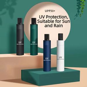 Parapluie pliant manuel UV en gros à prix abordable, avec logo personnalisé, revêtement noir, imperméable, 3 plis, parapluie promotionnel, prix d'usine, OEM - Product Image 3