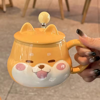 Mug à café en céramique au design créatif, forme de chien de dessin animé, poignée arrondie, couvercle, cuillère - Style Halloween mignon, compatible lave-vaisselle et micro-ondes