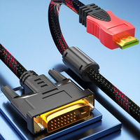 Großhandel kunden spezifische HDTV zu DVI Kabel Nylon geflochten 1,5 M-10M HDTV HD Kabel 1080P Kabel 24K vergoldet Rot Schwarz