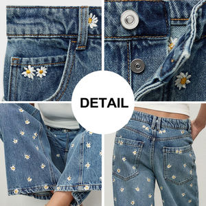 Haute qualité lavage Denim fleur broderie femmes <span class=keywords><strong>jean</strong></span> jambe large lâche femmes pantalon Vintage décontracté taille haute <span class=keywords><strong>jean</strong></span> droit - Product Image 6
