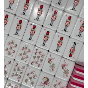 Ensemble de tuiles de mahjong américaines motif sapin de Noël aquarelle, 160 pièces, en acrylique blanc, cadeau de Noël, <span class=keywords><strong>globe</strong></span> à neige, motif bonhomme en pain d'épices et chocolat chaud - Product Image 5