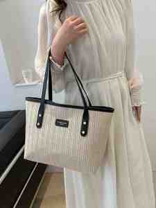 กระเป๋าหิ้วชายหาดแบบเรียบง่ายยอดนิยมสำหรับผู้หญิง กระเป๋าถือฤดูร้อนขนาดใหญ่ กระเป๋าสะพายไหล่แบบสาน - Product Image 3