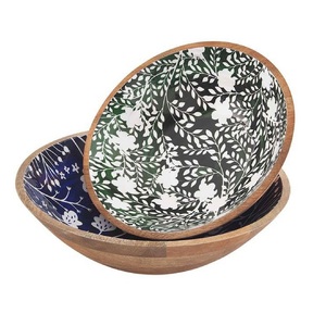 Natural Wooden Salad Serving Bowl Best Quality Wooden Dough Bowl <b>Sticker</b> Printed Custom Made Wooden Bowl for Home <b>Kitchen</b> Use - Product Image 2