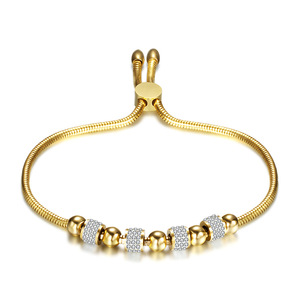 Adjustable 6Mm Diamond <b>Bead</b> Stainless Steel <b>Bracelet</b> For Women Everyday Wear Rose <b>Gold</b> Silver <b>Gold</b> Color Geometric Ball Design - Product Image 3