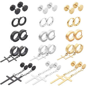 Stainless Steel Cross <b>Earrings</b> <b>Huggie</b> Studs Unisex Punk Style 15 Pairs <b>Men</b> Women Jewelry - Product Image 1