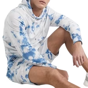 High Quality New Trending Two Tone Breathable <b>Polyester</b> Cotton Fleece Custom Men's Pullover Hoodie & <b>Shorts</b> Set Spring Casual - Product Image 1