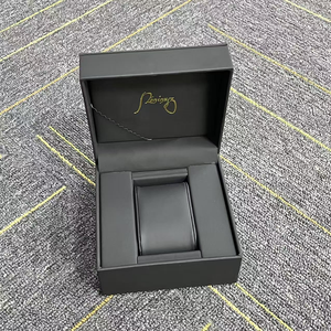 Boîte <span class=keywords><strong>à</strong></span> <span class=keywords><strong>montre</strong></span> <span class=keywords><strong>en</strong></span> <span class=keywords><strong>cuir</strong></span> noir haut de gamme avec logo estampé <span class=keywords><strong>à</strong></span> chaud exquis pour le rangement et le cadeau de montres - Product Image 4