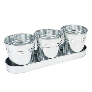 Ensemble de pots de plantes, pots pour plantes succulentes avec plateau et trous de drainage - Pots de plantes succulentes en métal galvanisé pour plantes d'intérieur et d'extérieur - Product Image 3